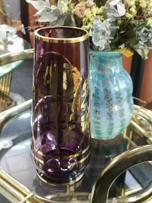 Hollywood Regency Glass Vase with Golden Decorations, 1960s-UWE-1355266