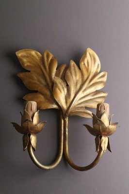 Hollywood Regency Gold Effect Leaf Wall Lamp, 1960s-ESB-1376760