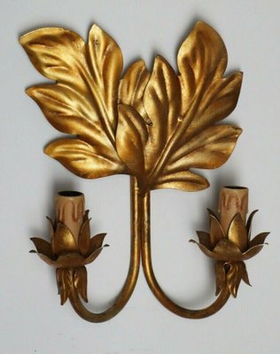 Hollywood Regency Gold Effect Leaf Wall Lamp, 1960s-ESB-1376760