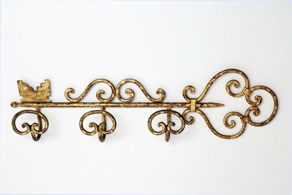 Hollywood Regency Gold Key Coat Rack-ESB-1376877