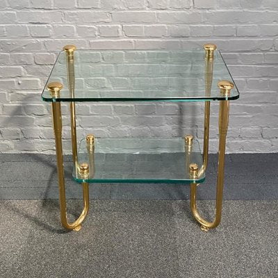 Hollywood Regency Gold Plated & Glass Side Table, 1980s-OLQ-1720348