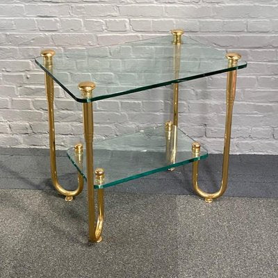 Hollywood Regency Gold Plated & Glass Side Table, 1980s-OLQ-1720348