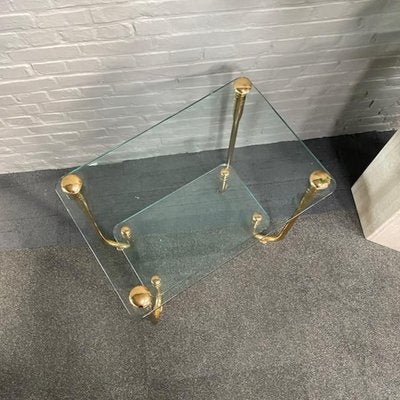 Hollywood Regency Gold Plated & Glass Side Table, 1980s-OLQ-1720348