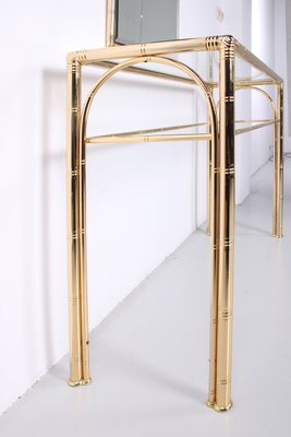 Hollywood Regency Golden Bamboo Console Table and Mirror, 1970s, Set of 2-EZZ-548478