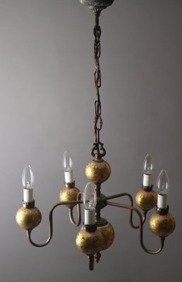 Hollywood Regency Golden Chandelier in the form of Globe, 1960s-ESB-1758151