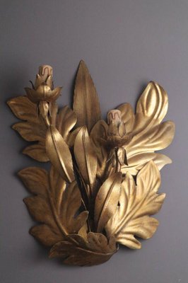 Hollywood Regency Golden Leaf Wall Lamp, 1960s-ESB-1376732