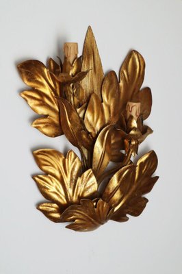 Hollywood Regency Golden Leaf Wall Lamp, 1960s-ESB-1376732