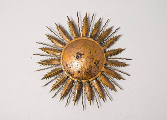 Hollywood Regency Golden Sun Flush Mount or Sconce, Spain, 1940s