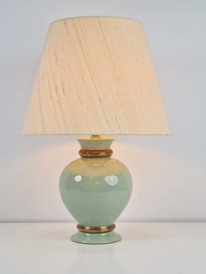 Hollywood Regency Green and Gold Ceramic Table Lamp from Le Dauphin, France, 1970s-AXJ-1700607