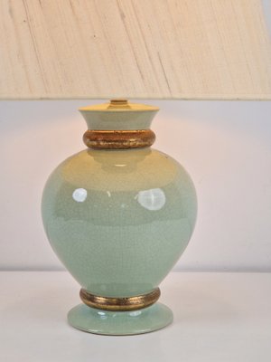 Hollywood Regency Green and Gold Ceramic Table Lamp from Le Dauphin, France, 1970s-AXJ-1700607