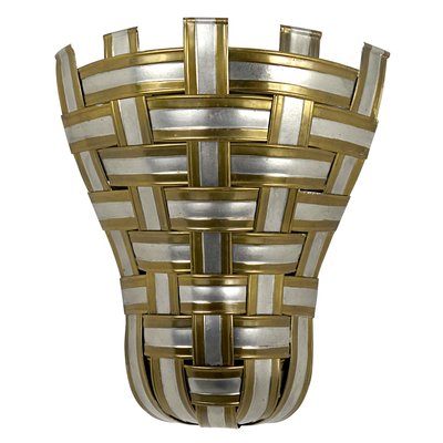 Hollywood Regency Interwoven Aluminium and Brass Corner Sconces, 1960s, Set of 4-RY-659074