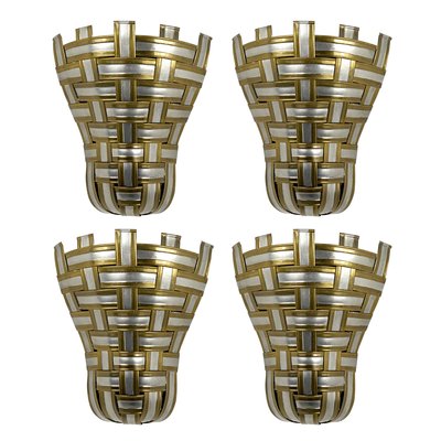 Hollywood Regency Interwoven Aluminium and Brass Corner Sconces, 1960s, Set of 4-RY-659074