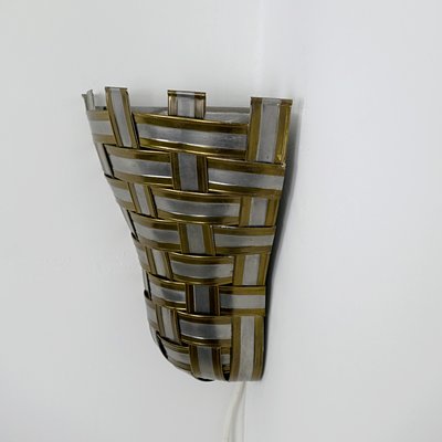 Hollywood Regency Interwoven Aluminium and Brass Corner Sconces, 1960s, Set of 4-RY-659074