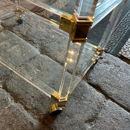 Hollywood Regency Italian Acrylic Glass and Brass Bar Cart attributed to Fratelli Orsenigo, 1980s