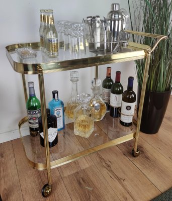 Hollywood Regency Italian Two-Tier Brass and Glass Bar Cart, 1970s-EUP-1175772