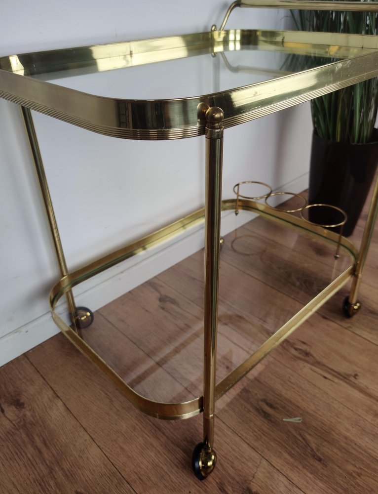 Hollywood Regency Italian Two-Tier Brass and Glass Bar Cart, 1970s