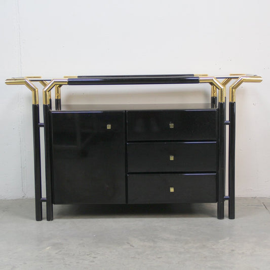 Hollywood Regency Lacquered Cabinet in Black, 1980s