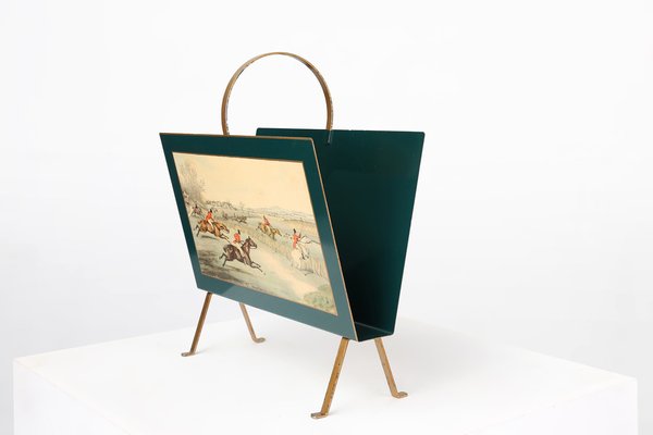 Hollywood Regency Magazine Rack with Painted Scene, France, 1950s-YSY-2041204