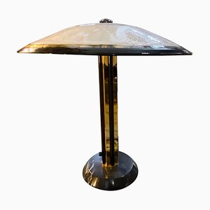 Hollywood Regency Marble, Brass and Glass Italian Table Lamp by Tommaso Barbi, 1970s-NMK-1378168