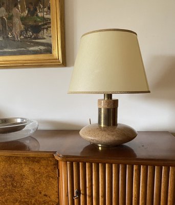 Hollywood Regency Pink Granite and Brass Table Lamp Base, Italy, 1970s-TXN-1786924