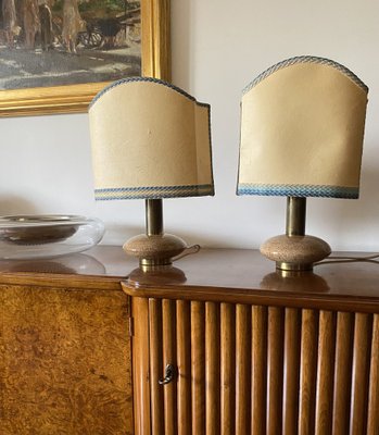 Hollywood Regency Pink Granite and Brass Table Lamps, Italy, 1970s, Set of 2-TXN-1786938