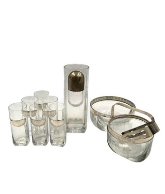 Hollywood Regency Silver Cocktail Set by Taddei Sestini for Kristal Krisla, Italy, 1970s, Set of 9-TXN-1786989