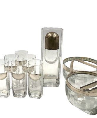 Hollywood Regency Silver Cocktail Set by Taddei Sestini for Kristal Krisla, Italy, 1970s, Set of 9-TXN-1786989