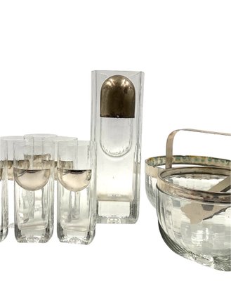 Hollywood Regency Silver Cocktail Set by Taddei Sestini for Kristal Krisla, Italy, 1970s, Set of 9-TXN-1786989