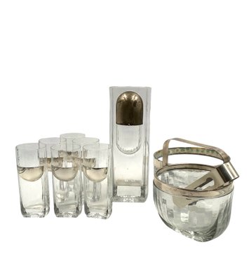 Hollywood Regency Silver Cocktail Set by Taddei Sestini for Kristal Krisla, Italy, 1970s, Set of 9-TXN-1786989