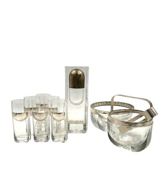 Hollywood Regency Silver Cocktail Set by Taddei Sestini for Kristal Krisla, Italy, 1970s, Set of 9-TXN-1786989