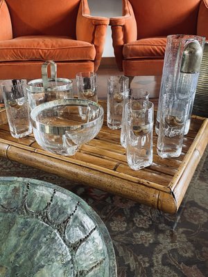 Hollywood Regency Silver Cocktail Set by Taddei Sestini for Kristal Krisla, Italy, 1970s, Set of 9-TXN-1786989