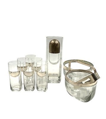 Hollywood Regency Silver Cocktail Set by Taddei Sestini for Kristal Krisla, Italy, 1970s, Set of 9-TXN-1786989