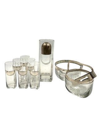 Hollywood Regency Silver Cocktail Set by Taddei Sestini for Kristal Krisla, Italy, 1970s, Set of 9-TXN-1786989