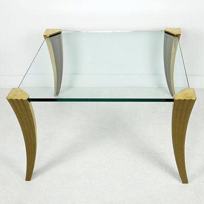 Hollywood Regency Square Coffee Table in Glass and Brass by Peter Ghyczy, 1970s-RY-694406