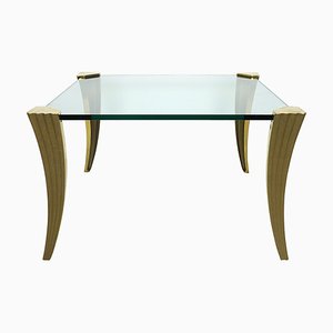 Hollywood Regency Square Coffee Table in Glass and Brass by Peter Ghyczy, 1970s-RY-694406