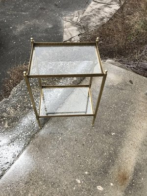 Hollywood Regency Style Brass and Glass Two-Tier Side Table, 1960s-OXJ-1726454