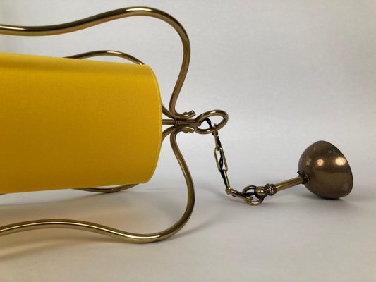 Hollywood Regency Style Ceiling Lamp in Brass with Yellow Shade from Rupert Nikoll, 1950s-BAF-763517