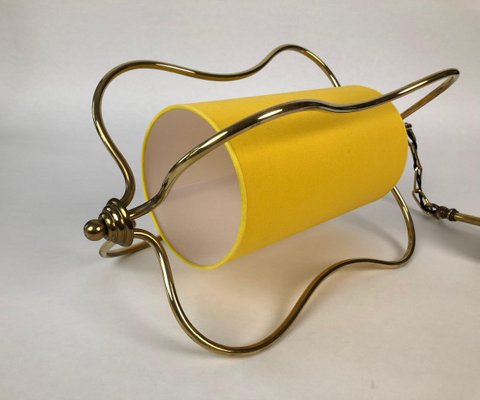 Hollywood Regency Style Ceiling Lamp in Brass with Yellow Shade from Rupert Nikoll, 1950s-BAF-763517