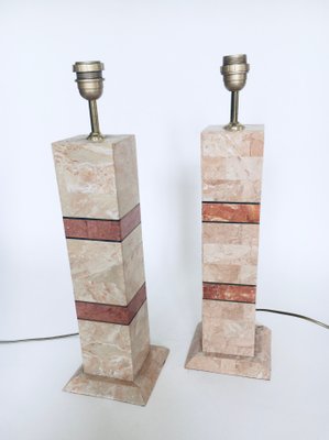 Hollywood Regency Style Pink Marble Table Lamps, Italy, 1970s, Set of 2-RQV-1065415