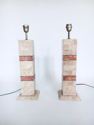 Hollywood Regency Style Pink Marble Table Lamps, Italy, 1970s, Set of 2-RQV-1065415