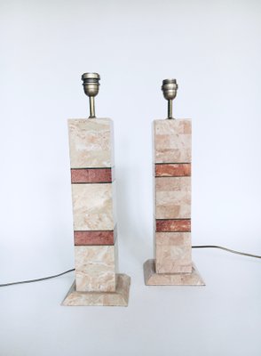 Hollywood Regency Style Pink Marble Table Lamps, Italy, 1970s, Set of 2-RQV-1065415