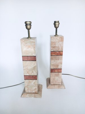 Hollywood Regency Style Pink Marble Table Lamps, Italy, 1970s, Set of 2-RQV-1065415