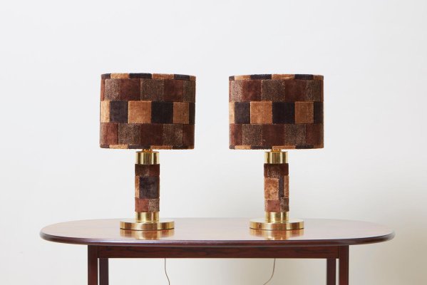 Hollywood Regency Table Lamps in Brass and Rug, 1970s, Set of 2-VLZ-631821