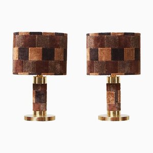 Hollywood Regency Table Lamps in Brass and Rug, 1970s, Set of 2-VLZ-631821