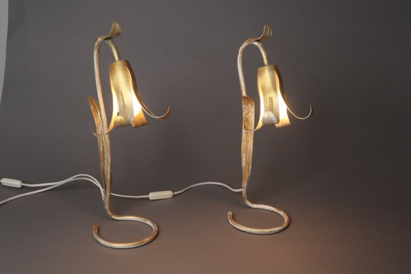 Hollywood Regency Table Lamps in the Form of a Golden Lily, 1980s, Set of 2-ESB-1724043