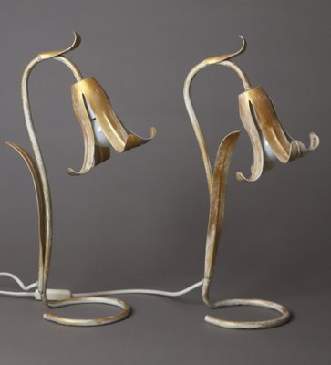 Hollywood Regency Table Lamps in the Form of a Golden Lily, 1980s, Set of 2-ESB-1724043