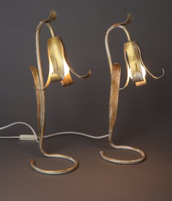 Hollywood Regency Table Lamps in the Form of a Golden Lily, 1980s, Set of 2-ESB-1724043