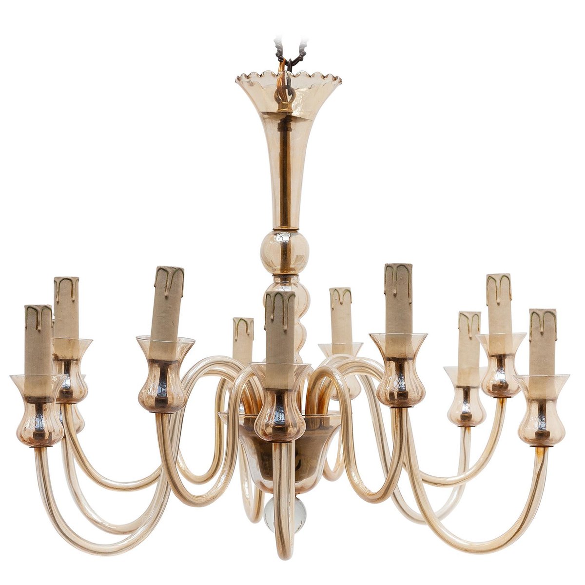 Hollywood Regency Venetian Glass 12-Light Chandelier from Murano Glass Sommerso, 1950s