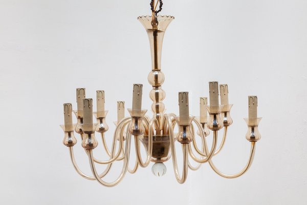 Hollywood Regency Venetian Glass 12-Light Chandelier from Murano Glass Sommerso, 1950s