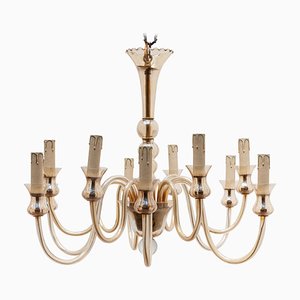 Hollywood Regency Venetian Glass 12-Light Chandelier from Murano Glass Sommerso, 1950s-KL-768447